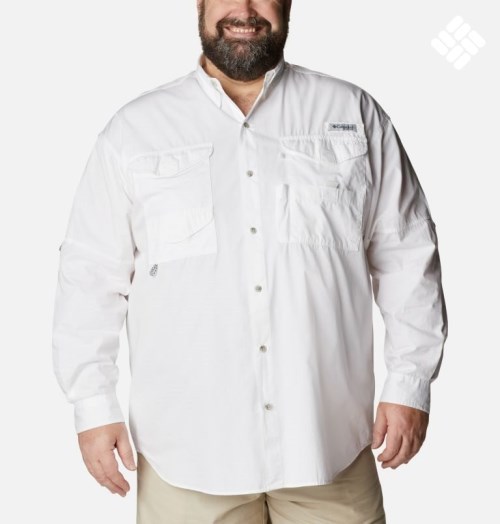 Men's Columbia PFG Bonehead Long Sleeve Shirts White | Plus Size CA-H053C